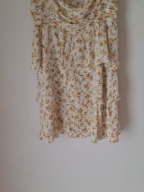 Reformation  Cream Strapless Tier Dress Yellow Floral Print Sz M 100%viscose
